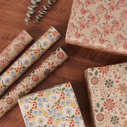 Miniatura 5 de Aimyoo Rollo de papel de estraza floral, papel de regalo de flores vintage para todas las ocasiones, para bodas, cumpleaños, despedidas de soltera,