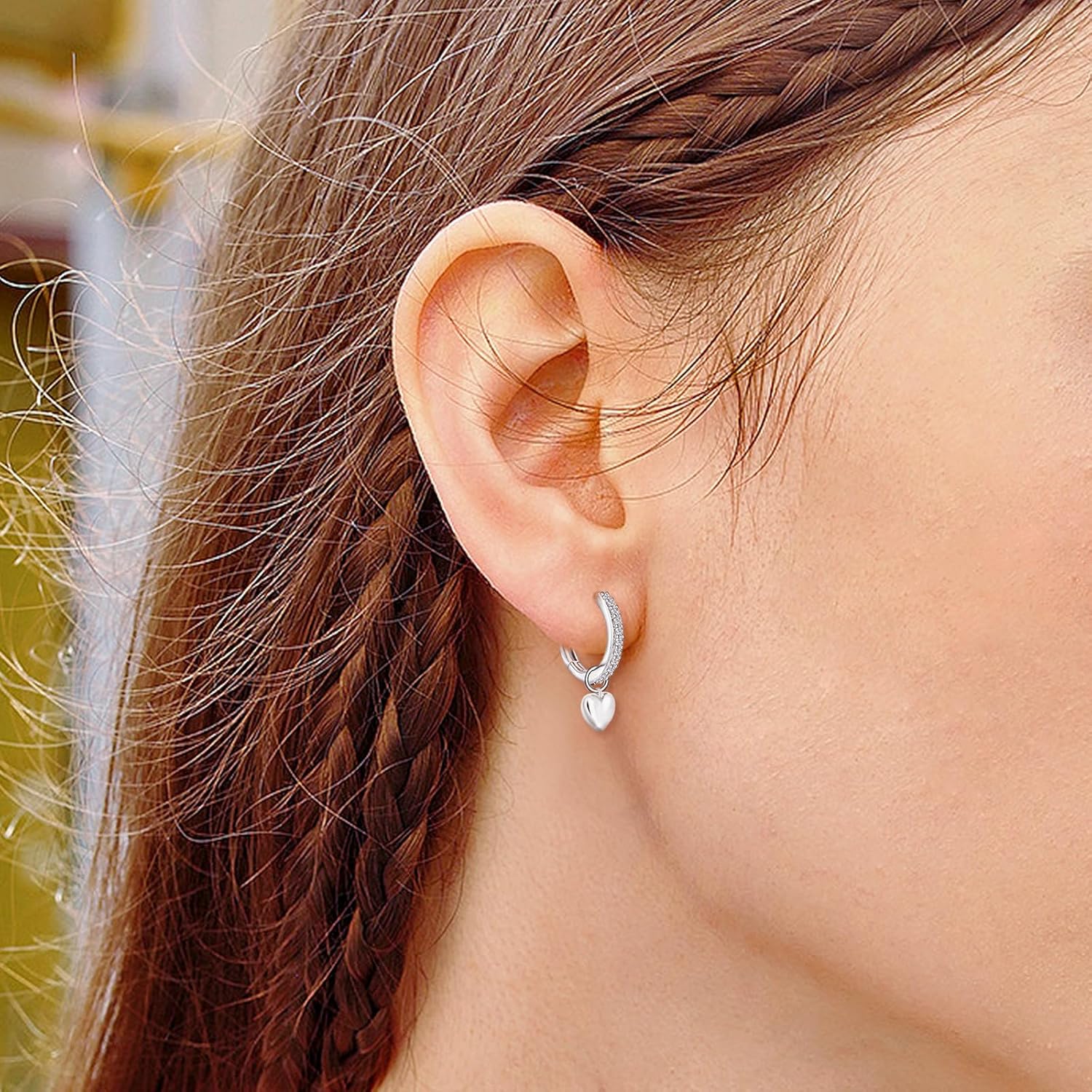 Heart Hoop Earrings for Women Sterling Silver CZ Heart Love Dangle Hoop Earrings Small Tiny Cubic Zirconia Dangling Huggie Jewelry Hypoallergenic Cuff Cartilage Earring for Daughter Mom Birthday - Image 5