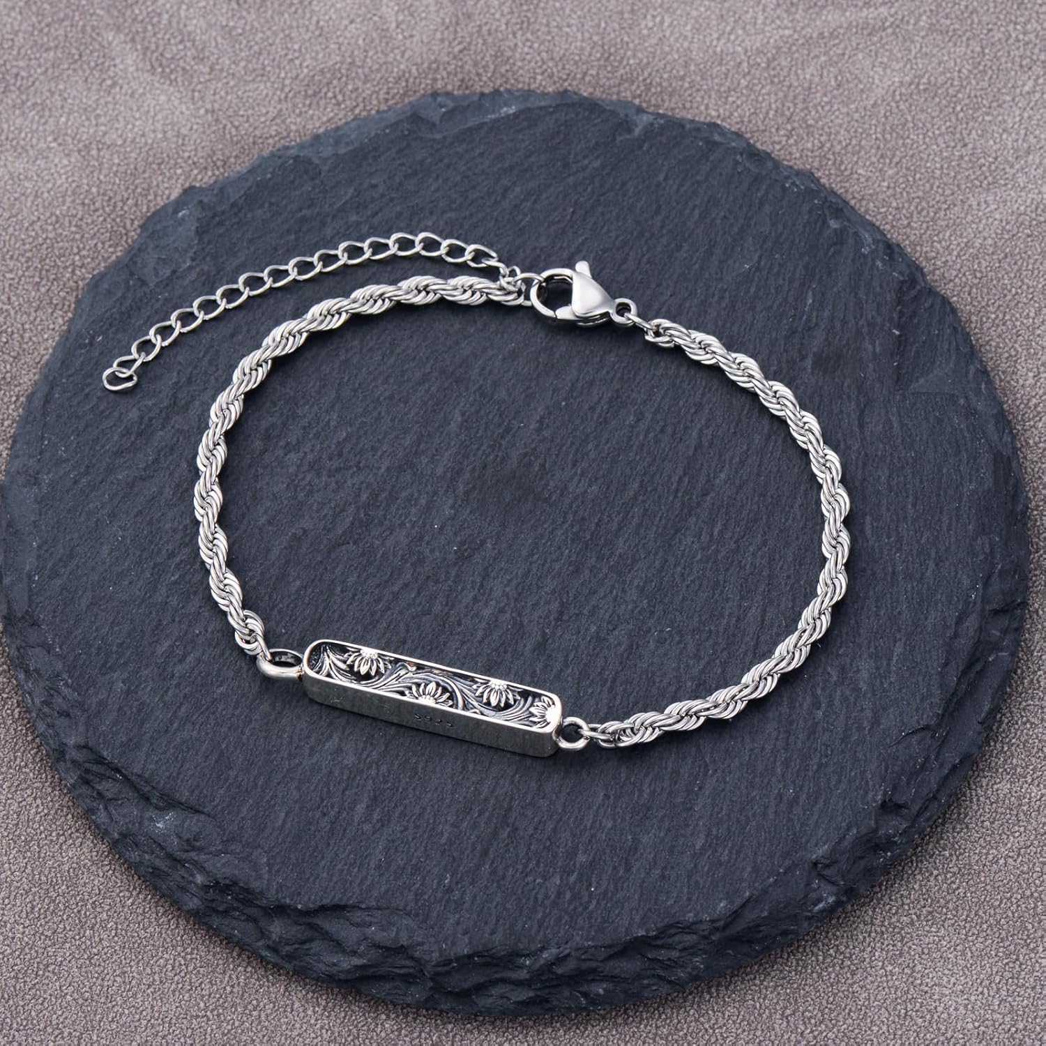 Urn Bracelet for Ashes 925 Sterling Silver Vintage Filigree Cremation Bracelet for Ashes Flower Memorial Bangle Bracelet Keepsake Jewelry for Women Men