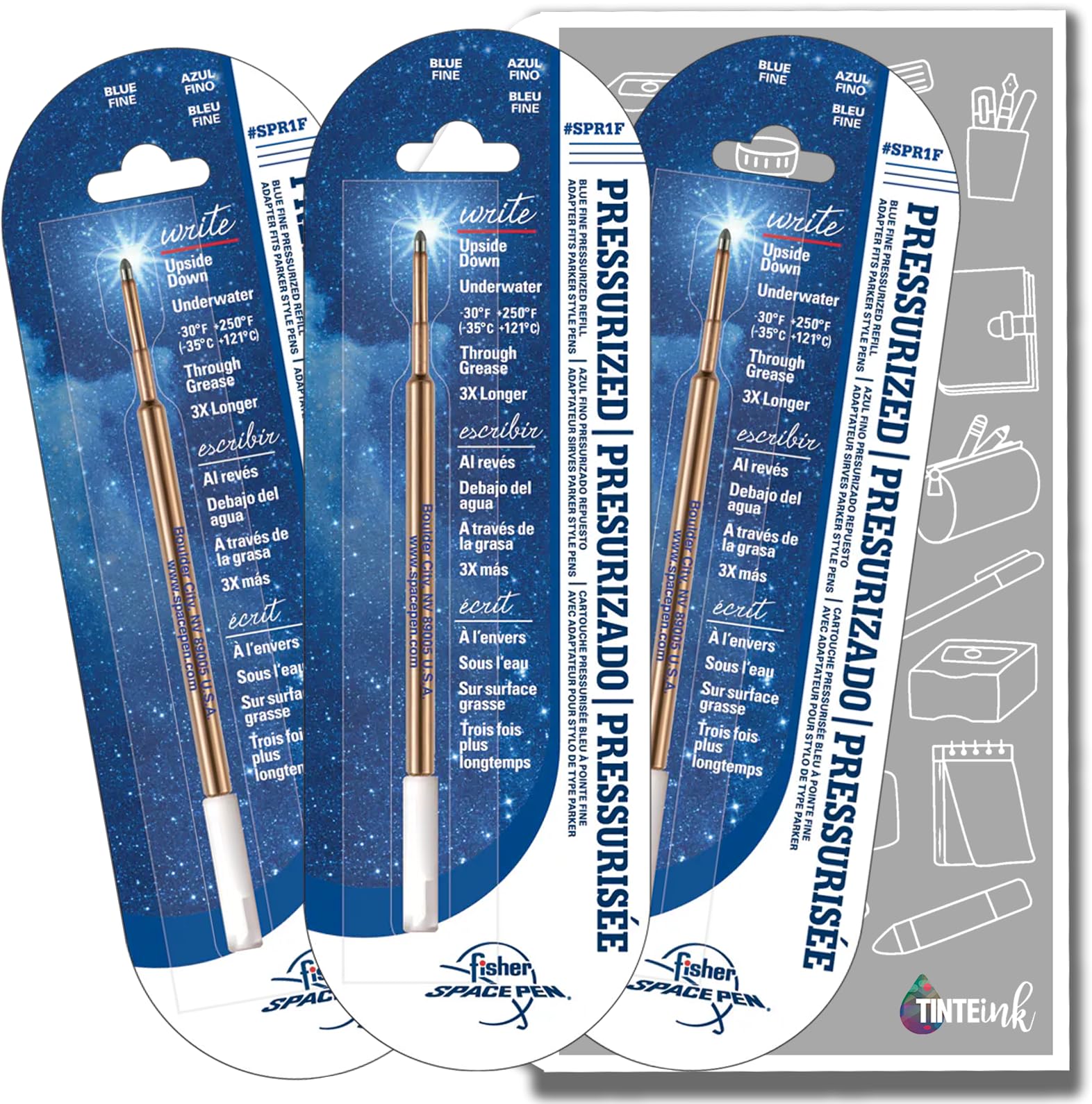 Fisher Space Pen Refill Blue Ink 1,2,3 Fine, Medium or Broad Refills, Pressurised Refills Writes Underwater, on Wet Paper, Grease and Upside Down! (3, Fine)