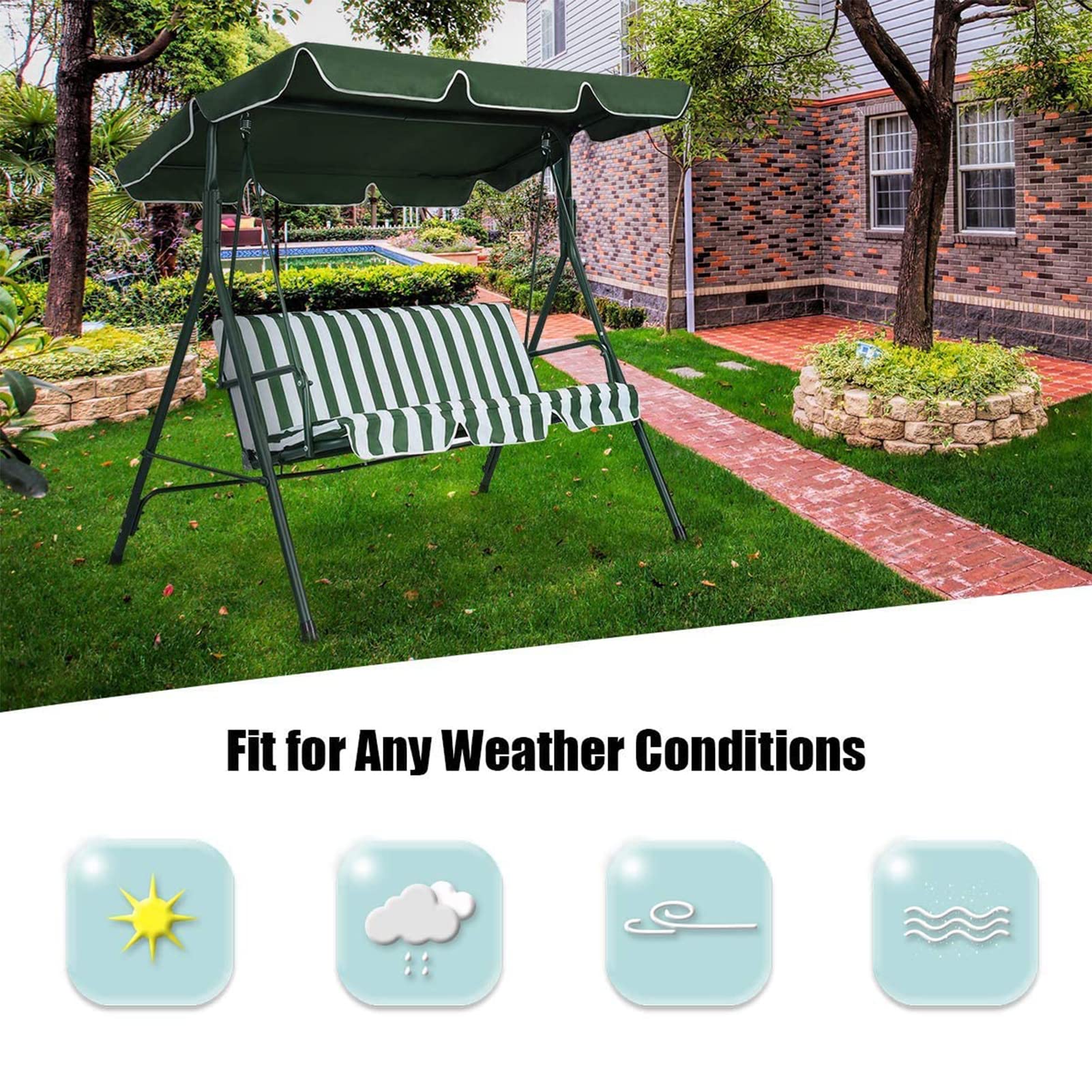 Telo di ricambio impermeabile resistente ai raggi UV per dondolo da giardino a 2-3 posti, colore rosso, 142 x 120 x 18 cm, ideale per uso esterno