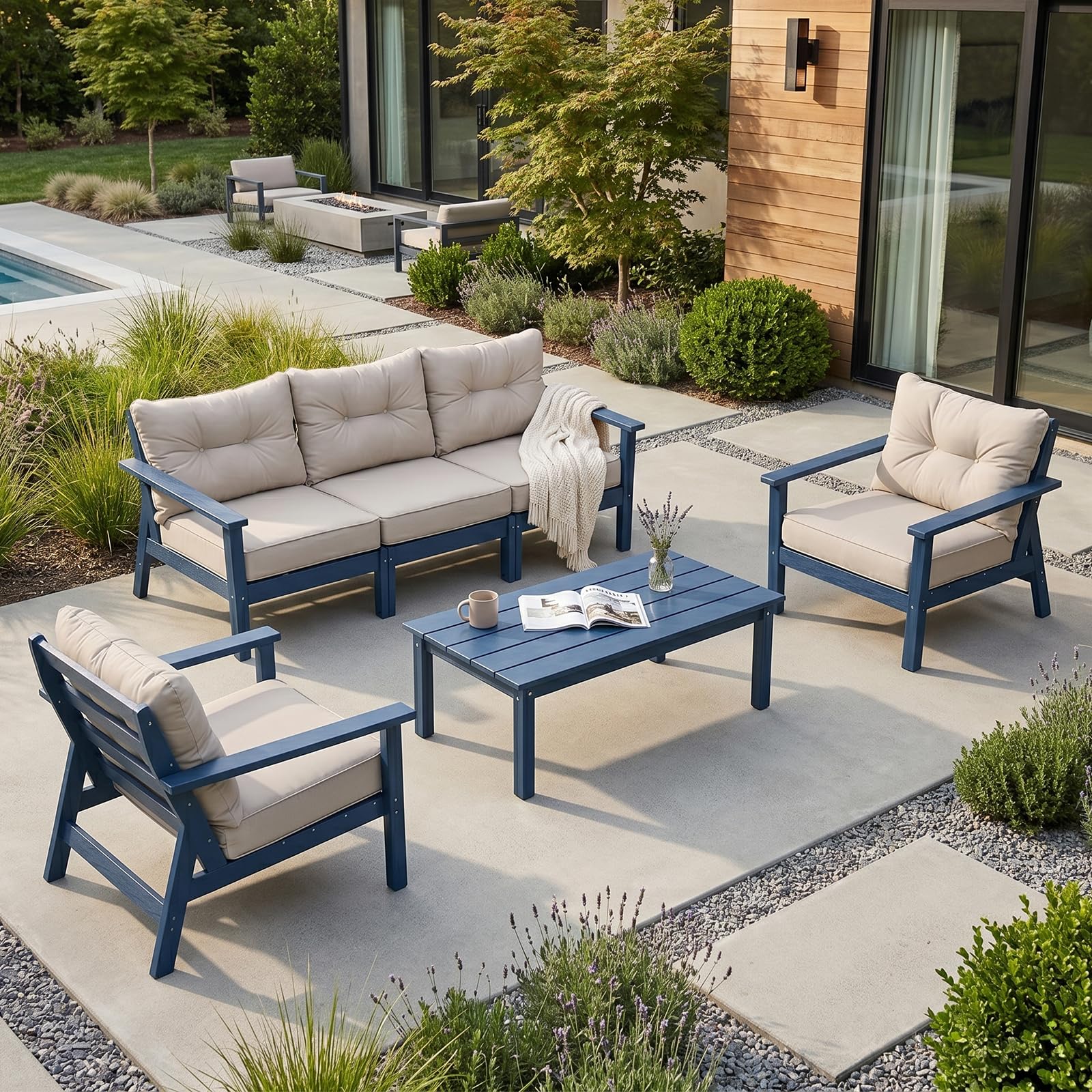 HDPE Patio Conversation Set 5 Seats, Outdoor Furniture Set, Patio Sofa Set