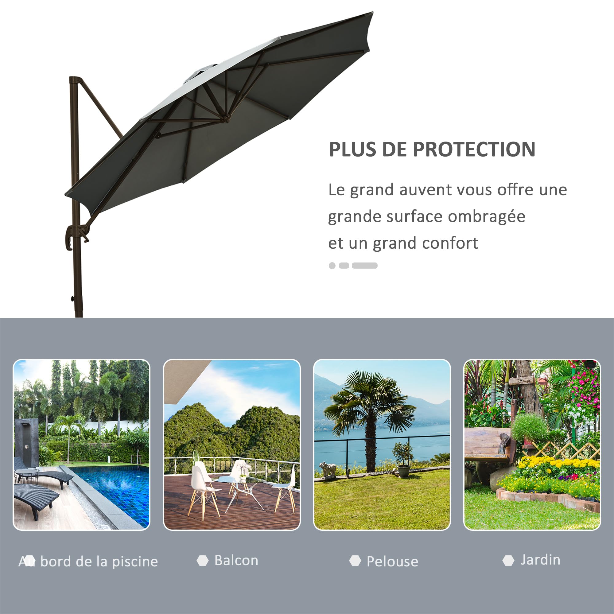 Outsunny Ośmiokątny parasol przeciwsłoneczny, obracany parasol 360° z krzyżową podstawą, 8 korbek w zestawie z aluminiową ramą. Ø 3 x 2,5H m