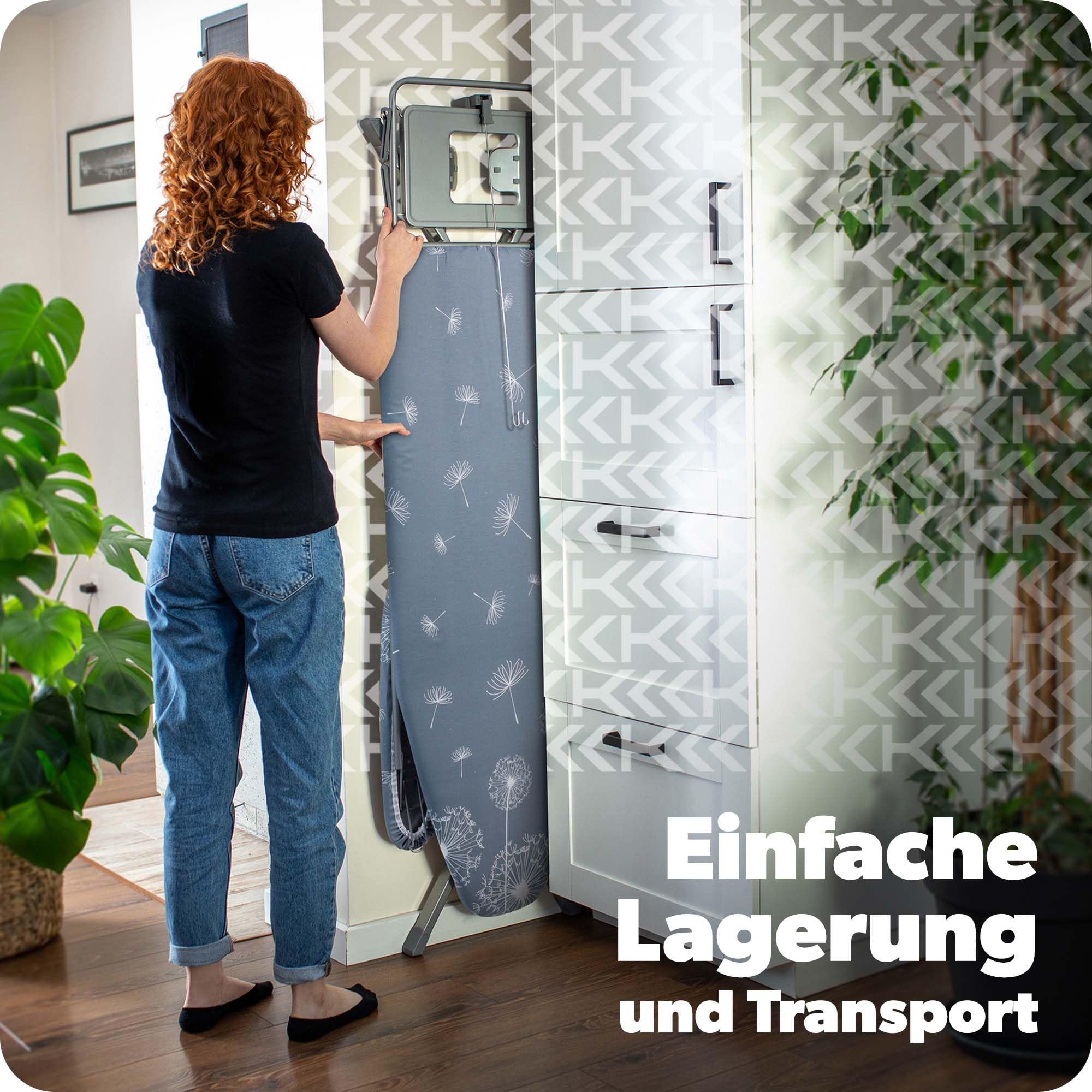 KADAX XXL Bügelbrett mit Ärmelbügelbrett 130x41cm & 53x13cm - Stabiler Dampfbügeltisch für Dampfbügelstation, breit, klappbar, höhenverstellbar, mit Bügeleisenablage & Steckdose
