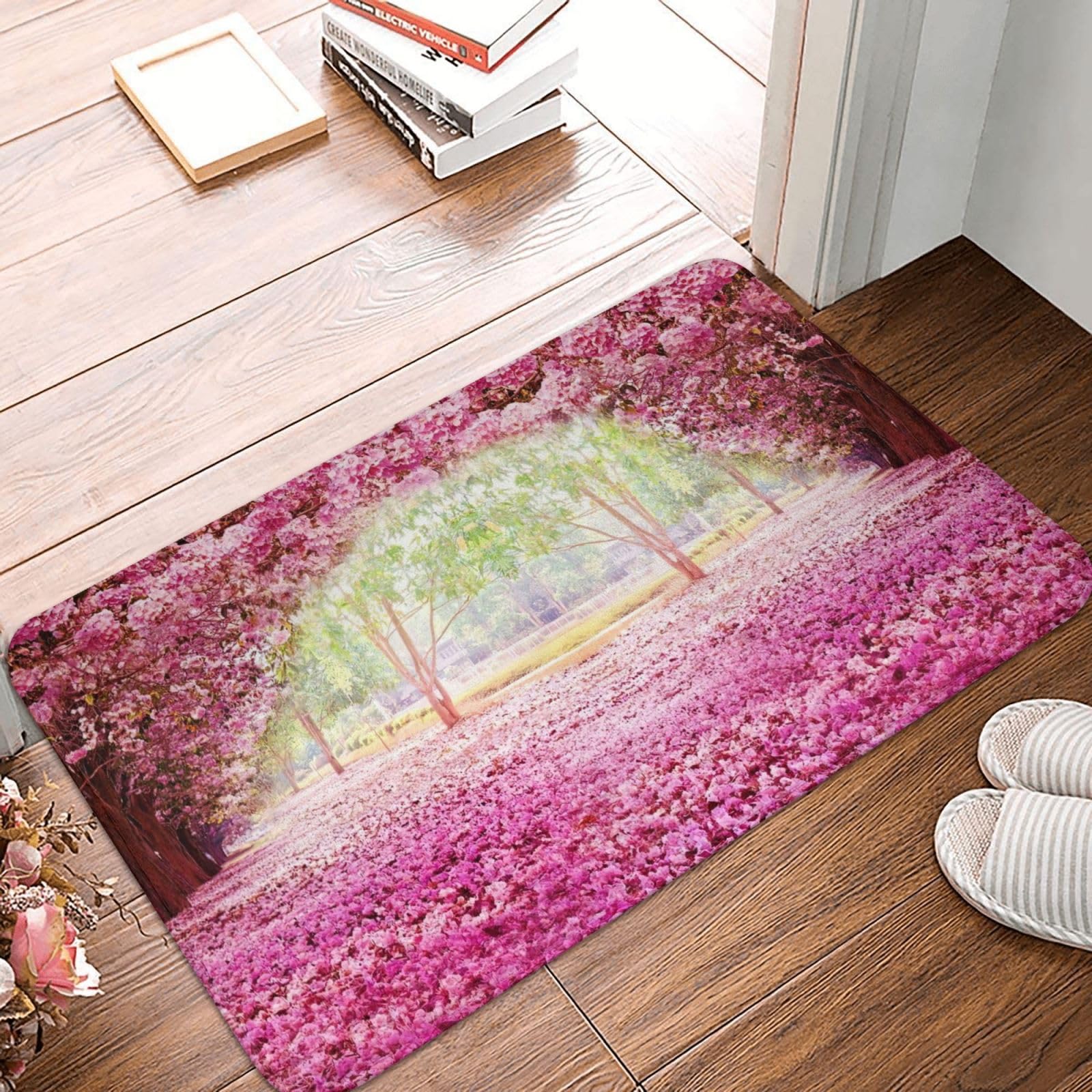 Amazon | 美しい花畑 ピンク グマット 玄関マット ラグ 絨毯 四季通用