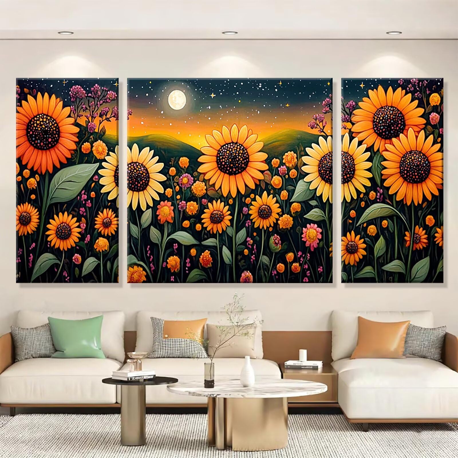 3 Pezzi Dipingere con i Numeri adulti, Paint by Numbers Luna Girasole(2), Kit Lavoretti Creativi, Kit di Pittura Acrilica Fai-da-Te, con Pennello, Decorazioni Casa 70x140cm (Senza Cornice) y1s-722