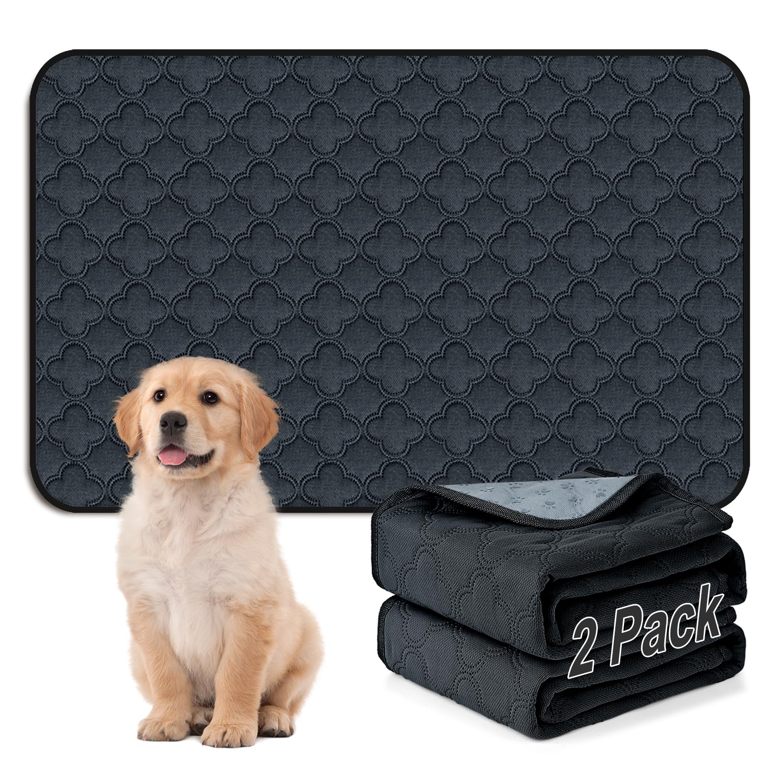 FunFurry Washable Pee Pads for Dogs - 2 Pack Reusable Pee Pads，Waterproof Puppy Pads，Pet Training Pads，Super Absorbent with Dog Paw Shape Non-Slip Backing (Dark Grey, 24" X 36" - 2 Pack)