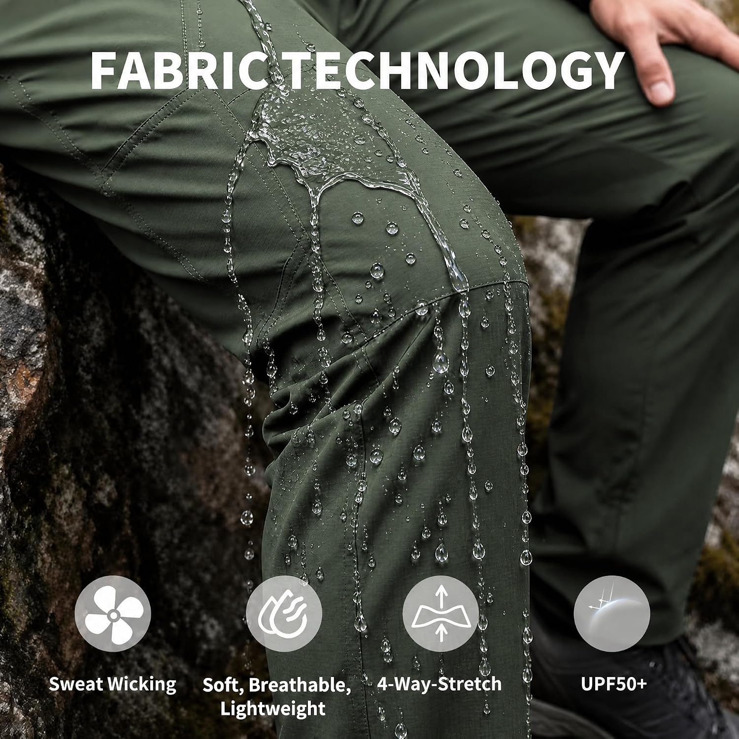 Men's Lightweight Hiking Cargo Pants Waterproof Quick Dry Travel Climbing Mens Work Pants Outdoor with 8 Pockets