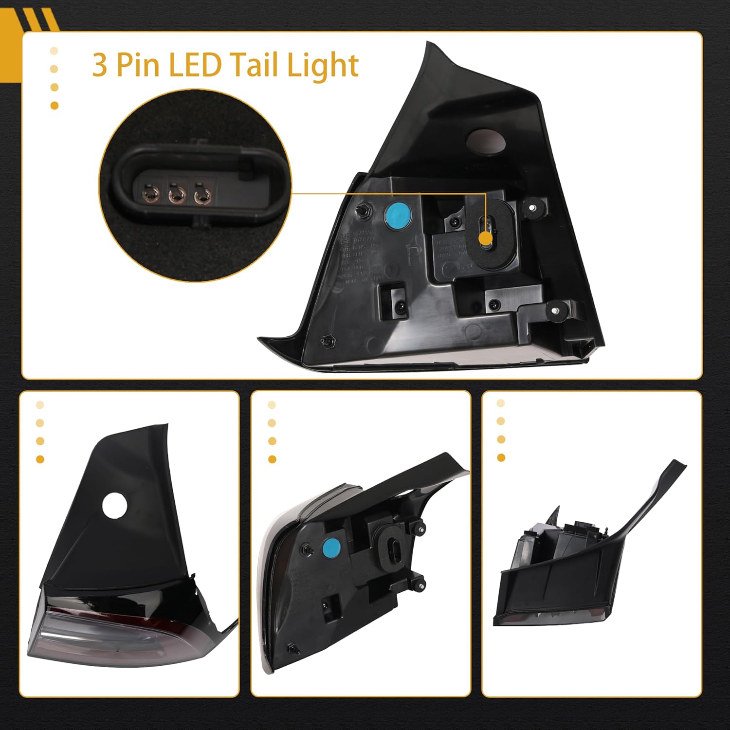 3 pin LED Tail Light Assembly, Rear Right Passenger Side Brake Outside Tail Lamp, for Tesla Model 3 2017 2018 2019 2020, OE# 1077398-00-G, 1077398, 1077398-00-H, 1077398-00-F