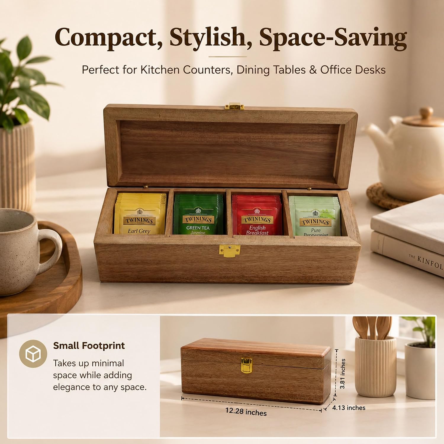 Acacia Wooden Tea Bag Organizer,Tea Box Storage Caddy 4 image 5