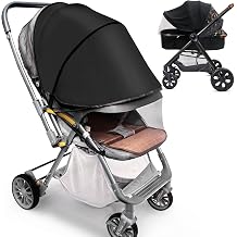 Baby Mosquito Net for Stroller Sun Shade, 2-in-1 Stroller Cover for Sun Protection with Two-Way Zipper and Storage Bag, Breathable Strollers Bug Net Suitable for Bassinet, Cradle, Car Seat Black