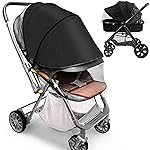 Baby Mosquito Net for Stroller Sun Shade, 2-in-1 Stroller Cover for Sun Protection with Two-Way Zipper and Storage Bag, Breathable Strollers Bug Net Suitable for Bassinet, Cradle, Car Seat - Black