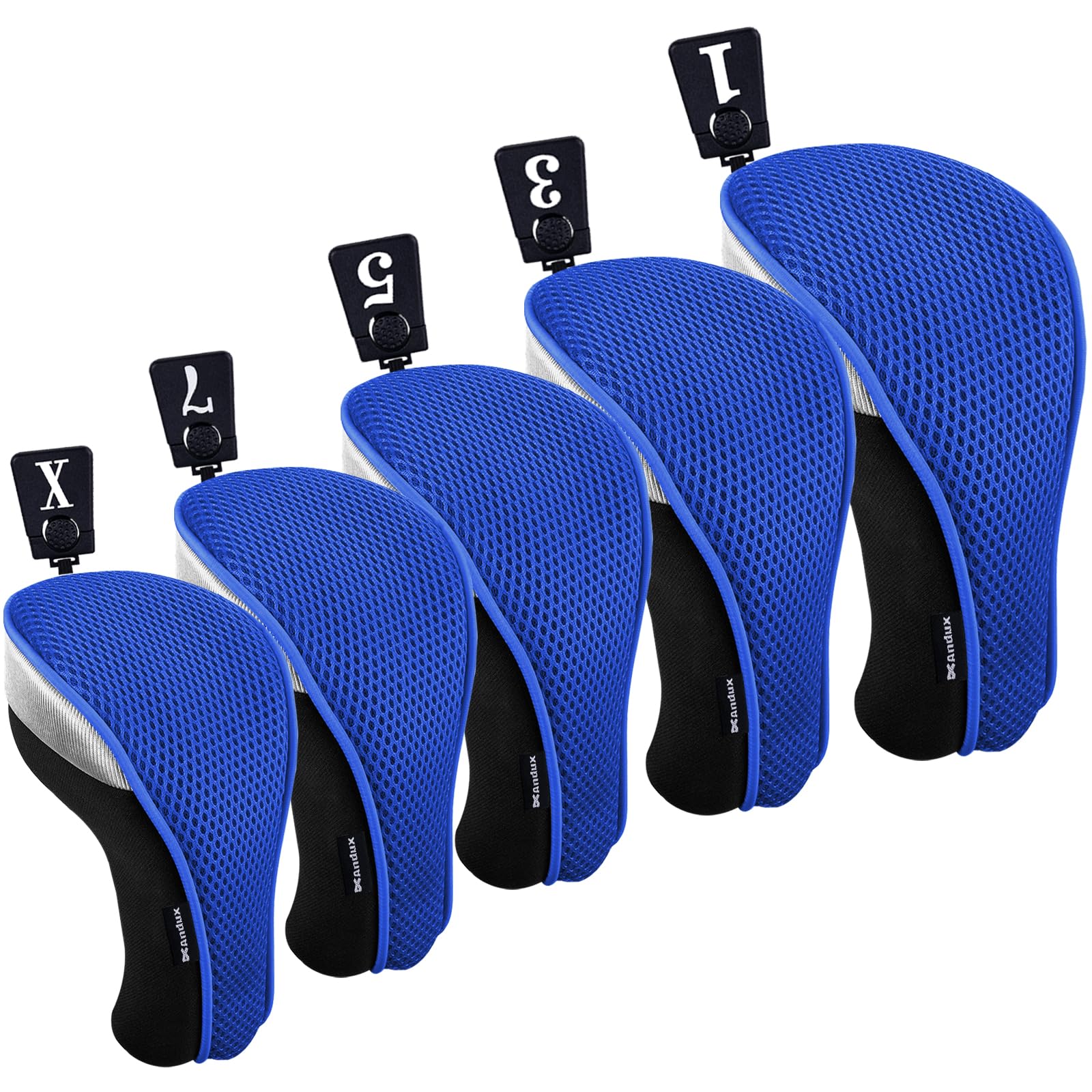Andux Mazze Coprimazze da Golf 460cc Driver Fairway Copritesta 5 Pezzi/Set Collo Corto Verde