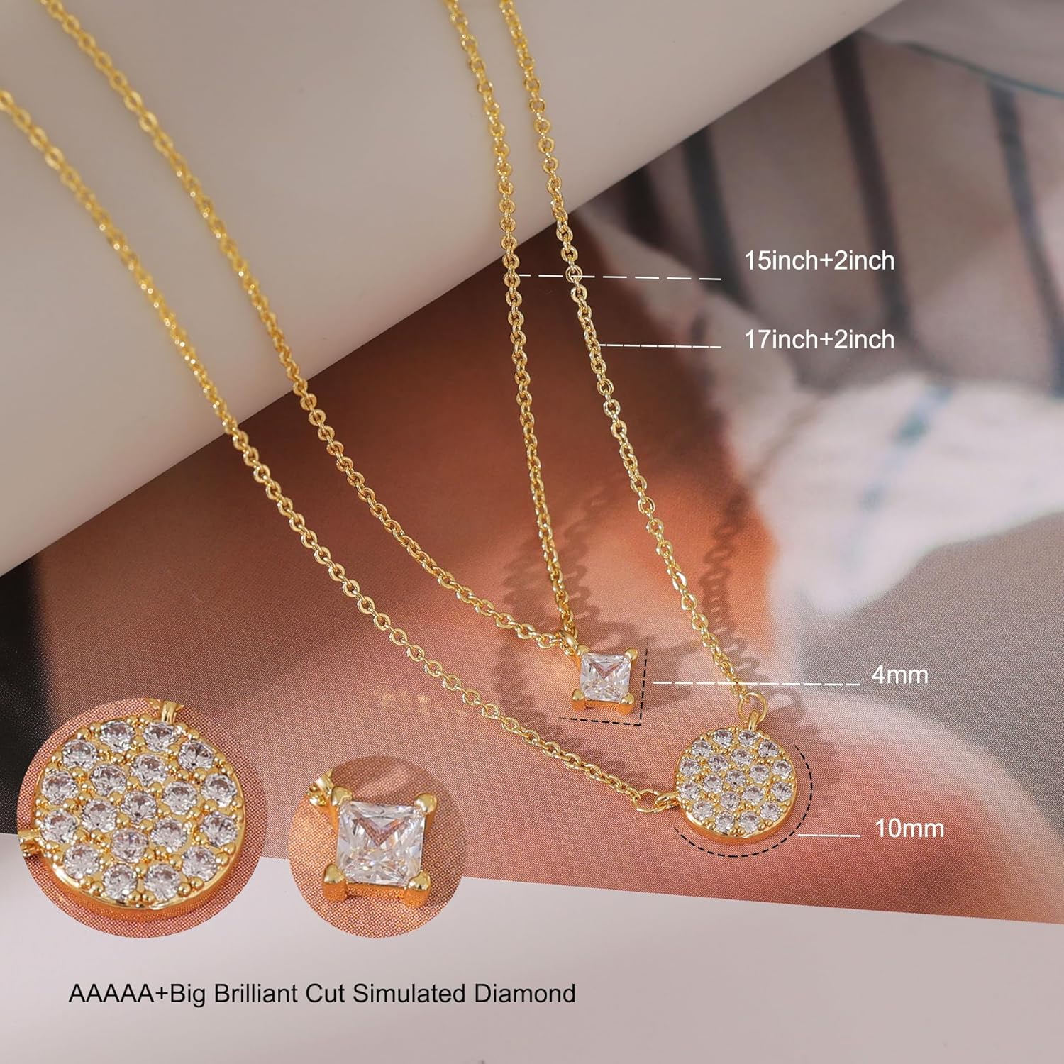 Layered Necklaces for Women,Dainty 14k Gold Plated Choker Necklace Stack Trendy Simple Diamond Pendant Necklace Set for Women Non Tarnish Cute Layering Cubic Zirconia Necklace Fashion Waterproof Jewelry for Women - Image 4