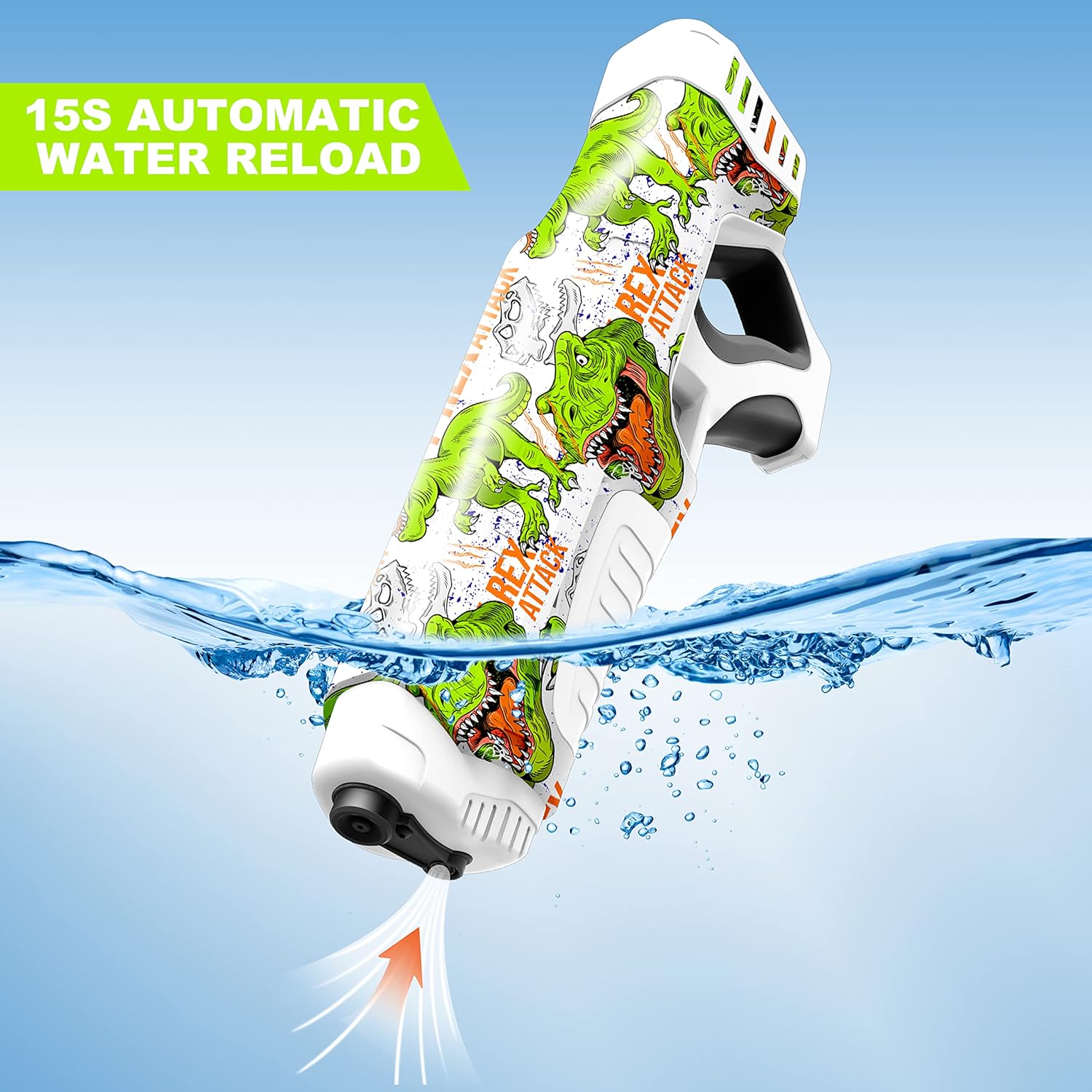Funwee Electric Water Guns for Adults & Kids, Automatic Water Reload & Shooting Over 250 Blasts Water Blaster Squirt Guns Up to 28 FT Long Range, Beach Pool Backyard Outdoor Dinosaur Toys (White)