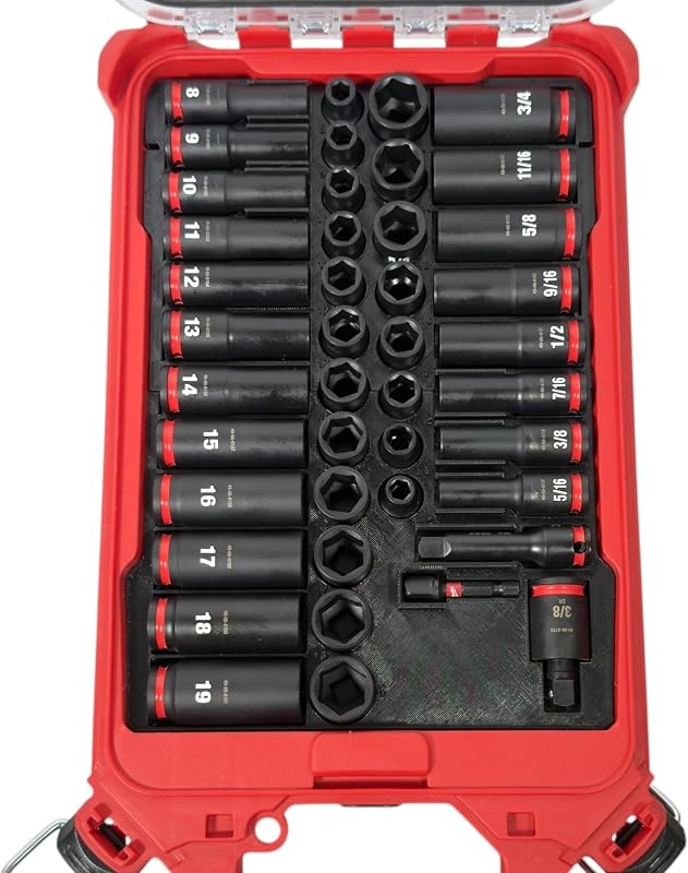 Insert Organizer Compatible with Low Profile Milwaukee Packout (48-22-8436) and 3/8" Shockwave Impact 43-Piece Socket Set (49-66-7009) Insert Only