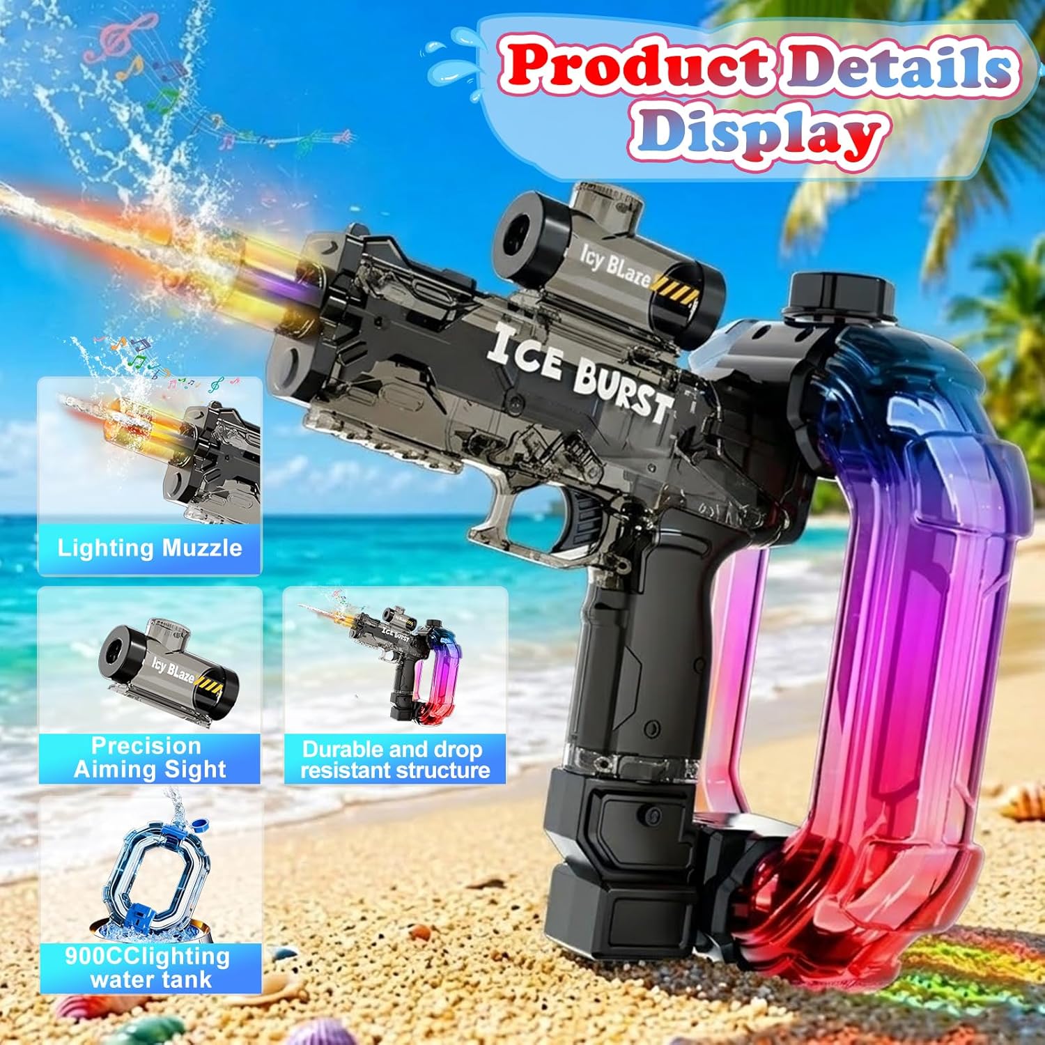 2026 Electric Water Gun for Adults Kids, Automatic Squirt Water Gun Summer Outdoor Beach Pool Toys for Boys 8+, Powerful Water Pistol Party Family Backyard Game Gifts (Ring Black)