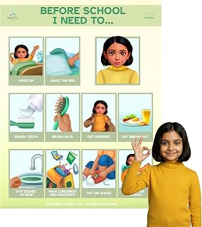 Before School Routine Chart 12.5x16.5 Inches Visual Schedule for Kids with Autism, Morning Schedule, Daily Routine Chore Chart (Latina Girl)