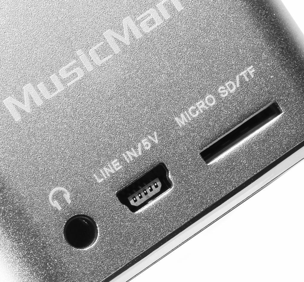 MusicMan TXX3528 Mini stacja dźwiękowa (odtwarzacz MP3, głośnik, funkcja linii, gniazdo kart SD/microSD) srebrny