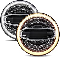 Vista 8 de Faros delanteros LED H6024 de 7 pulgadas con halo redondo compatible con Jeep Wrangler JK JKU H1 H2 Miata GMC Chevy Ford Dodge, etc. Aprobado por