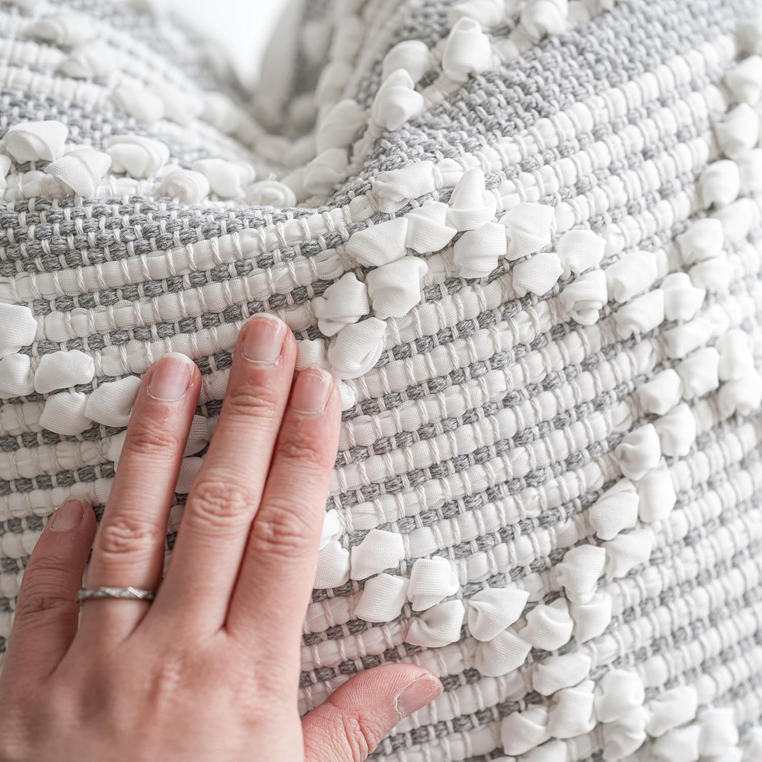 BlissBlush Gray White Decorative Throw Pillow Cover 20X20, Boho Accent Pillow for Couch, Square Modern Farmhouse Pillowcase for Living Room Couch Sofa Cushion Home Décor (Pack of 1) - Image 7