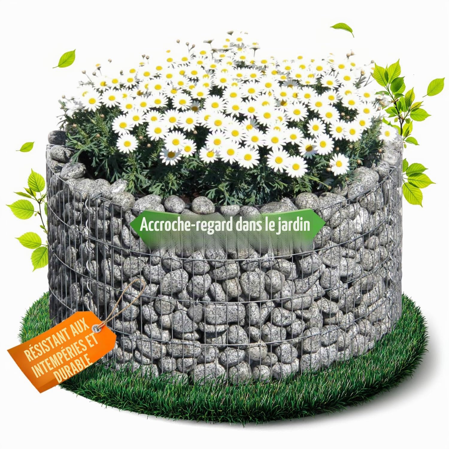 bellissa Parterre surélevé en Gabion Basic Rond - 95573 - jardinière Ronde en Cage à Pierre - kit de Construction, Film de séparation Inclus - diamètre 81/67 cm, Hauteur 40 cm