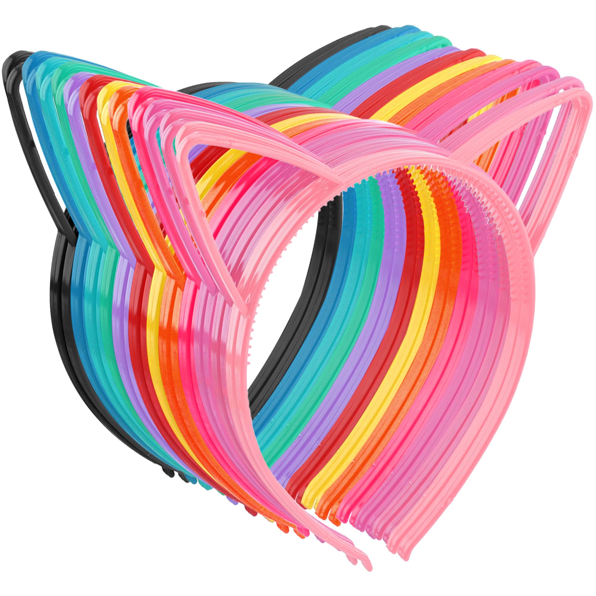 Chanaco Cat Ears Headband for Women Adult 24Pcs Colorful Cat Costume Set Plastic Ear Headwear Adjustable Head Hoops for Halloween Cosplay Party Washable