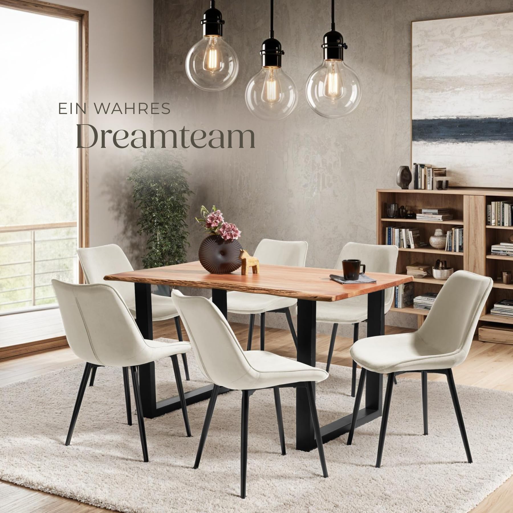 tectake® Esszimmerstühle 4er Set, Samtstoff Stuhl mit Rückenlehne, ergonomische Essstühle, bequemer Küchenstuhl, Esszimmerstuhl, Cocktailsessel für Lounge, Dining, Küchentisch - Creme