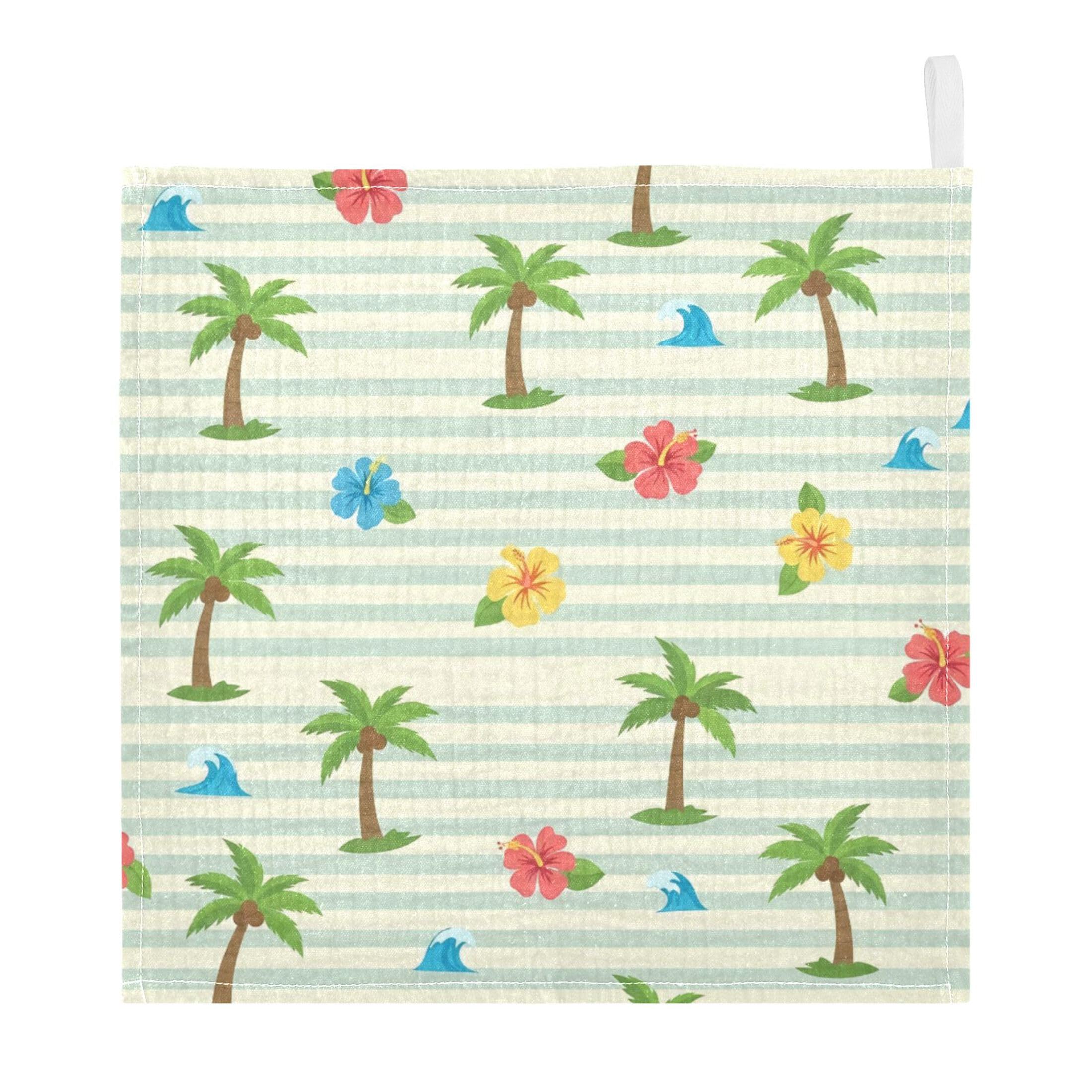 Fuauuyl Coconut Trees Hibiscus Baby Muslin Washcloths Cotton Absorbent Soft Burp Cloths for Newborns Infants Toddlers, Reusable Face Towels for Sensitive Skin, 3 Pack, 12x12 in