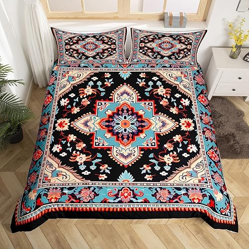 Miniatura 3 de Erosebridal Juego de funda de edredón bohemio tamaño individual, diseño floral retro para adultos, hombres y mujeres, estilo vintage, estética,