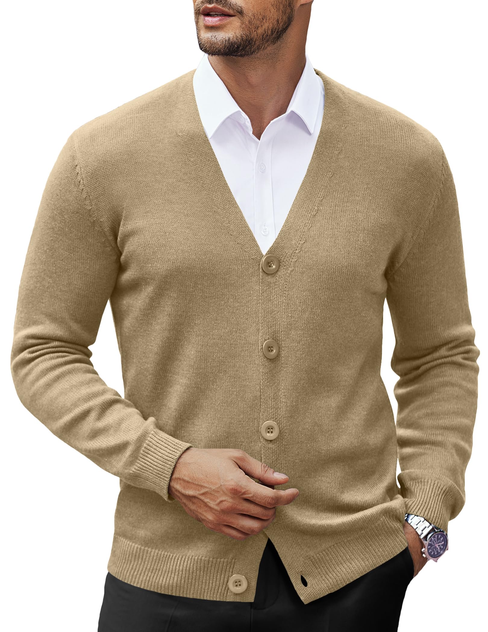 coofandy Men's V Neck Cardigan Sweater Casual Lightweight Button Down Knitted Cardigan Sweater-picture-39