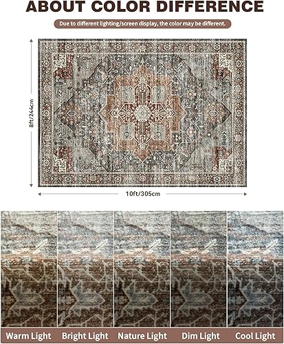 Miniatura 2 de Alfombras de área de 8 x 10 pies para sala de estar, vintage lavable con parte trasera antideslizante, resistente a las manchas, alfombra de área