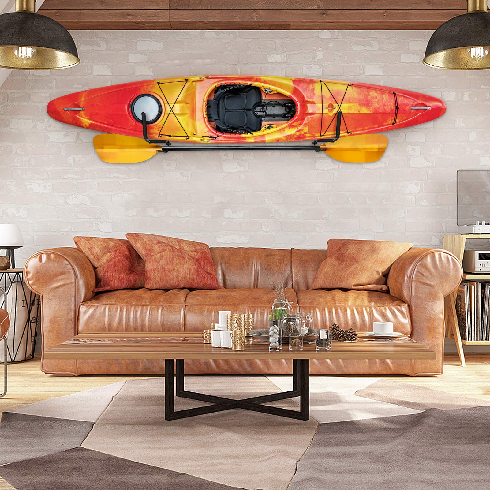 Wakects Soporte para kayak, soporte para 2 kayaks, soporte para canoa, soporte de pared para tabla de surf, soporte para kayak, soporte de pared