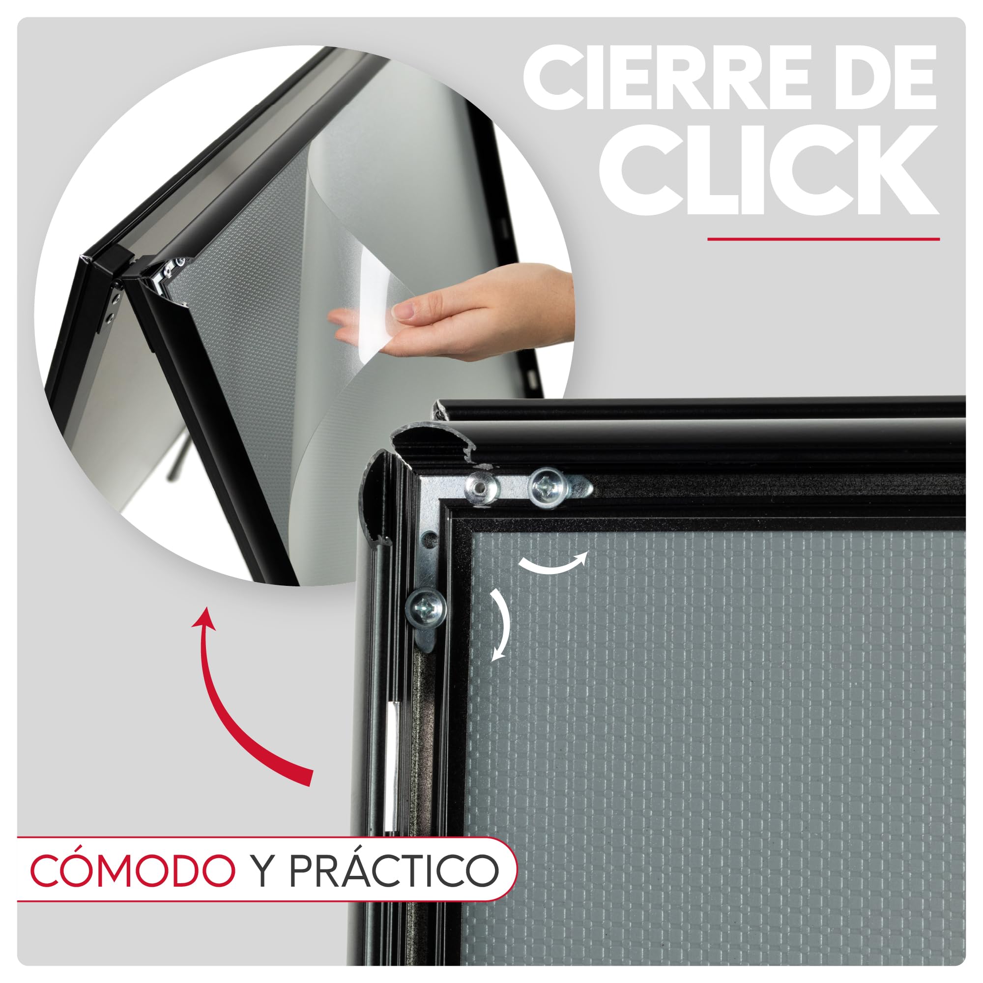 Caballete Publicitario de Aluminio Negro 500x700 mm | Expositor Doble Cara con Sistema Click y Protector Antideslumbrante | Soporte Portátil para Carteles y Anuncios