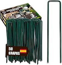 GREENGOF Green Staples for Artificial Lawn, Anti-Weed and Garden Mesh, 50 Units – Galvanised Steel, 15 x 4 cm, Ø3 mm – Ultra Resistant and Anticorrosive – Garden Pegs, Ground Anchor.