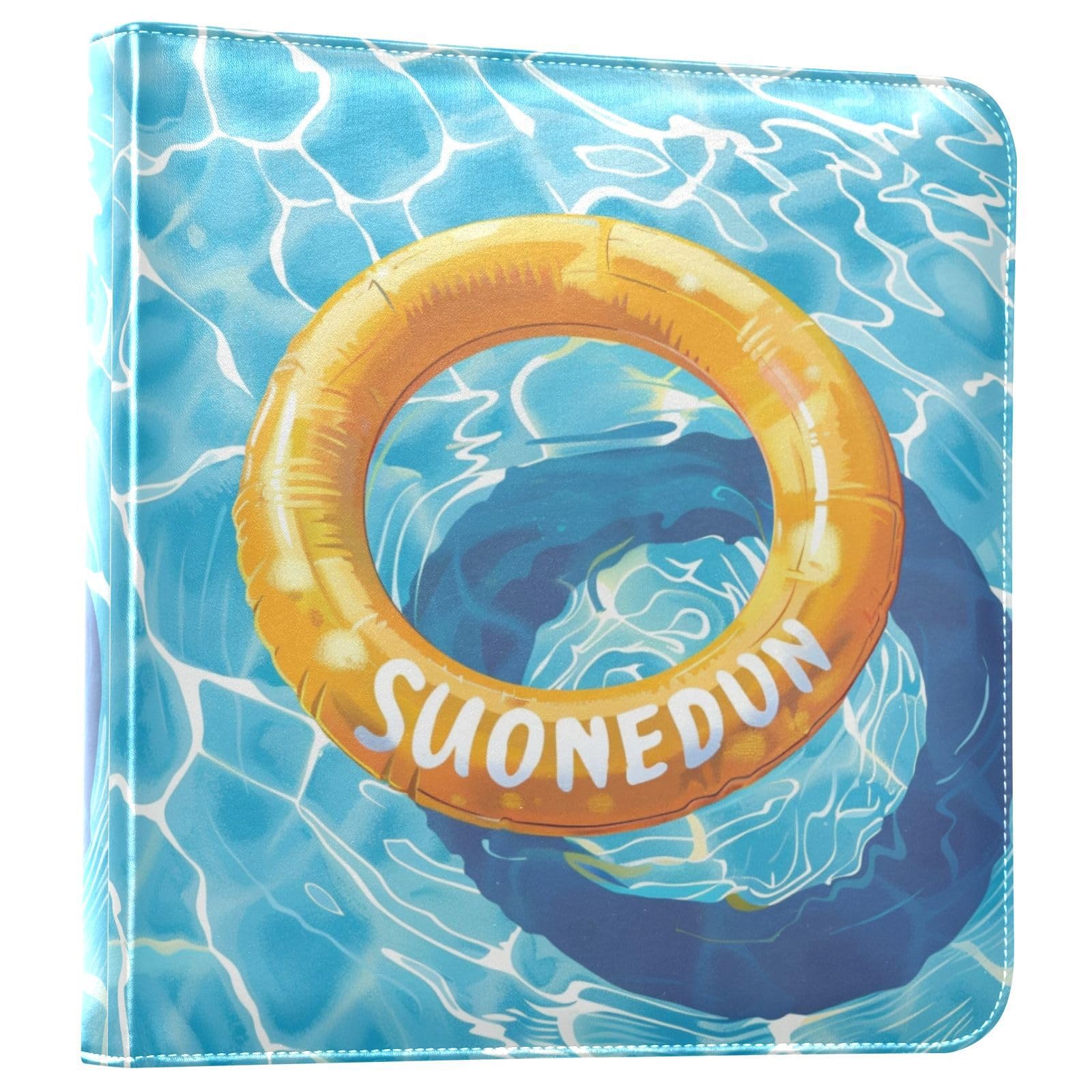 JIPONI Summer Swimming Circle Large Photo Album, DIY Leather Cover Scrapbook Albums for 4x6 5x7 6x8 Pictures, Self Adhesive Memory Book for Wedding, Baby, Family