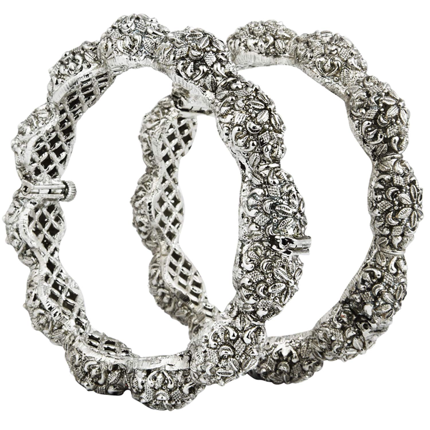 Rajasthani Silver Plated Ethnic Patla/Kada Bangles (Size 2.2)