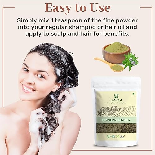 Miniatura 5 de SAMYAM Bhringraj - Polvo herbario para el cuidado del cabello, 7.05 oz (7 onzas), tónico para el cabello a base de hierbas, crecimiento del cabello,