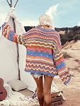 Floerns Femmes surdimensionné Tige couleur Contraste Hollow Crochet Pullover tricoté long manches