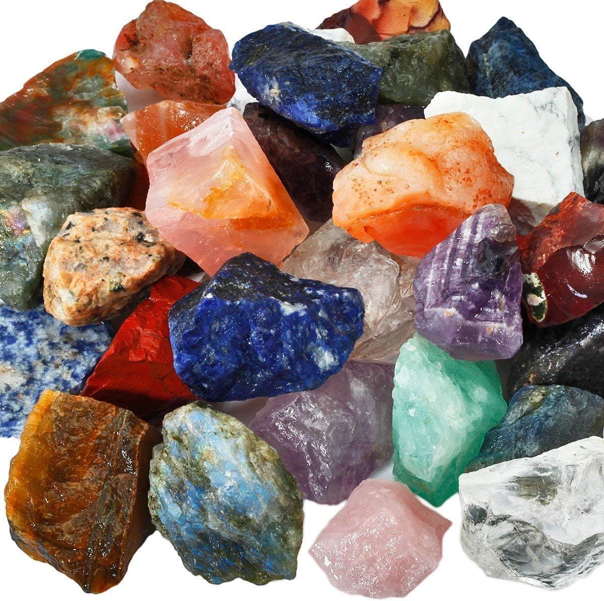 mookaitedecor Bundle - 2 Items: 1 lb Bulk Natural Raw Crystals Rough Stones & 7 PCS Healing Crystal Wands Reiki Stone for Meditation Therapy Decor