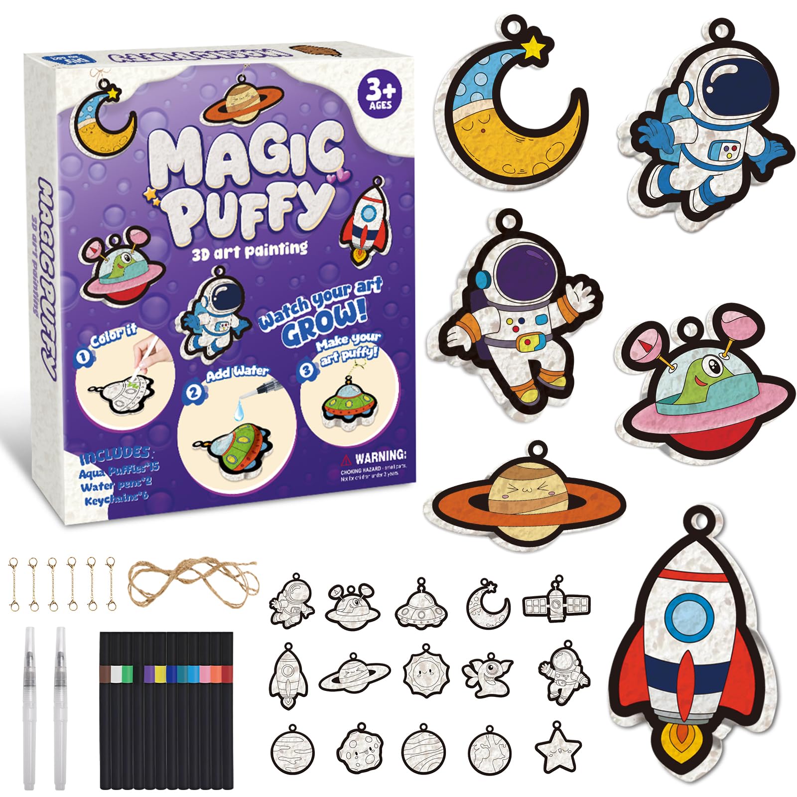 ZHFEIIRU 3D Art Kit, Aqua Puffs Princesses, Mess-Free Painting Craft for Girls & Boys, DIY Color Inflate Activity