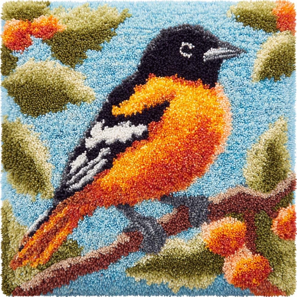 Taxpy Latch Hook Cushion Kits, Birds on the Branches DIY Latch Hook Kits Pillow Printed Cushion Embroidery Needlework Craft Embroidery Kit,17x17inch