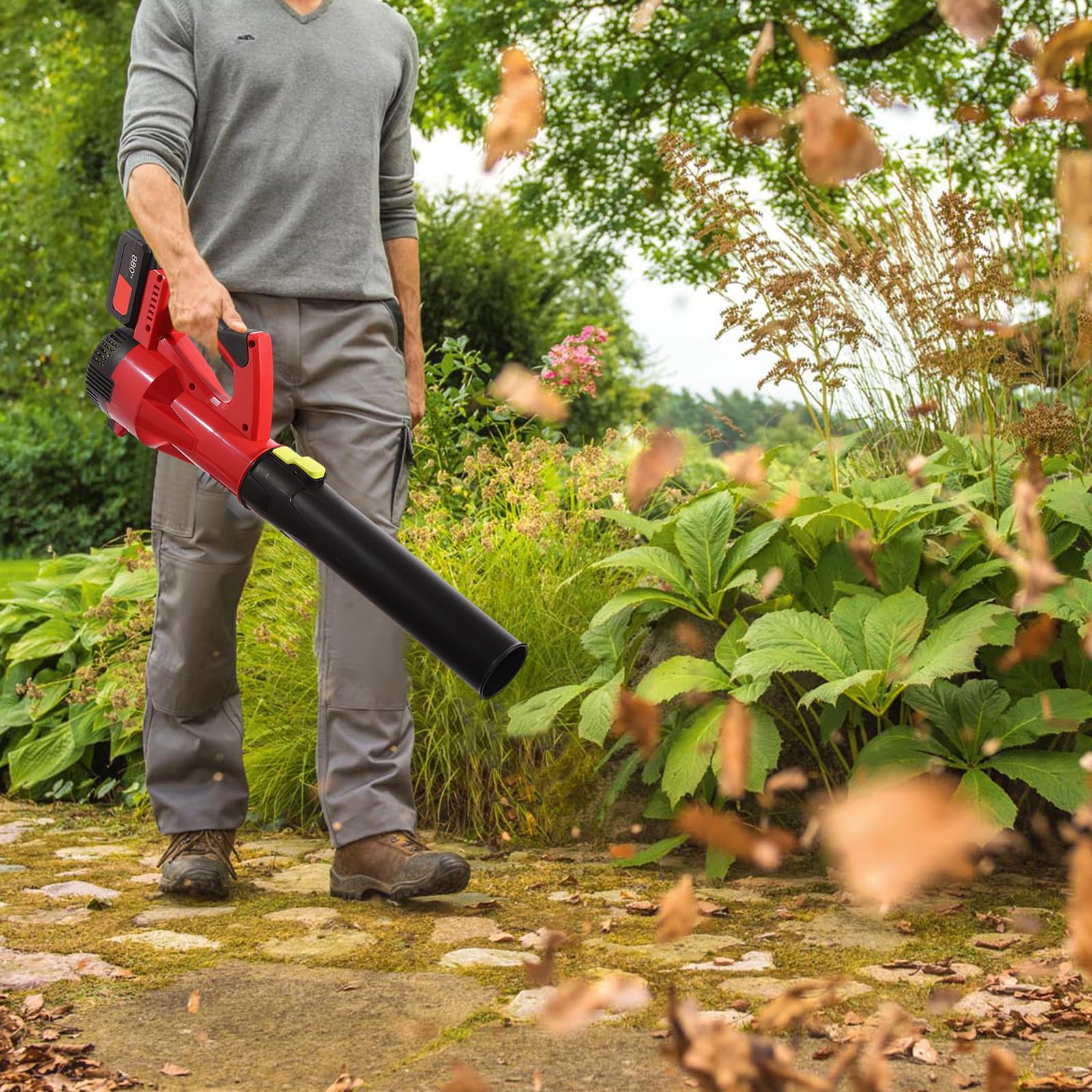 Soffiatore per foglie a batteria, con motore di ricarica turbo in rame puro, senza fili, con 2 batterie agli ioni di litio sostituibili da 1800 mAh, per giardino, cura del prato