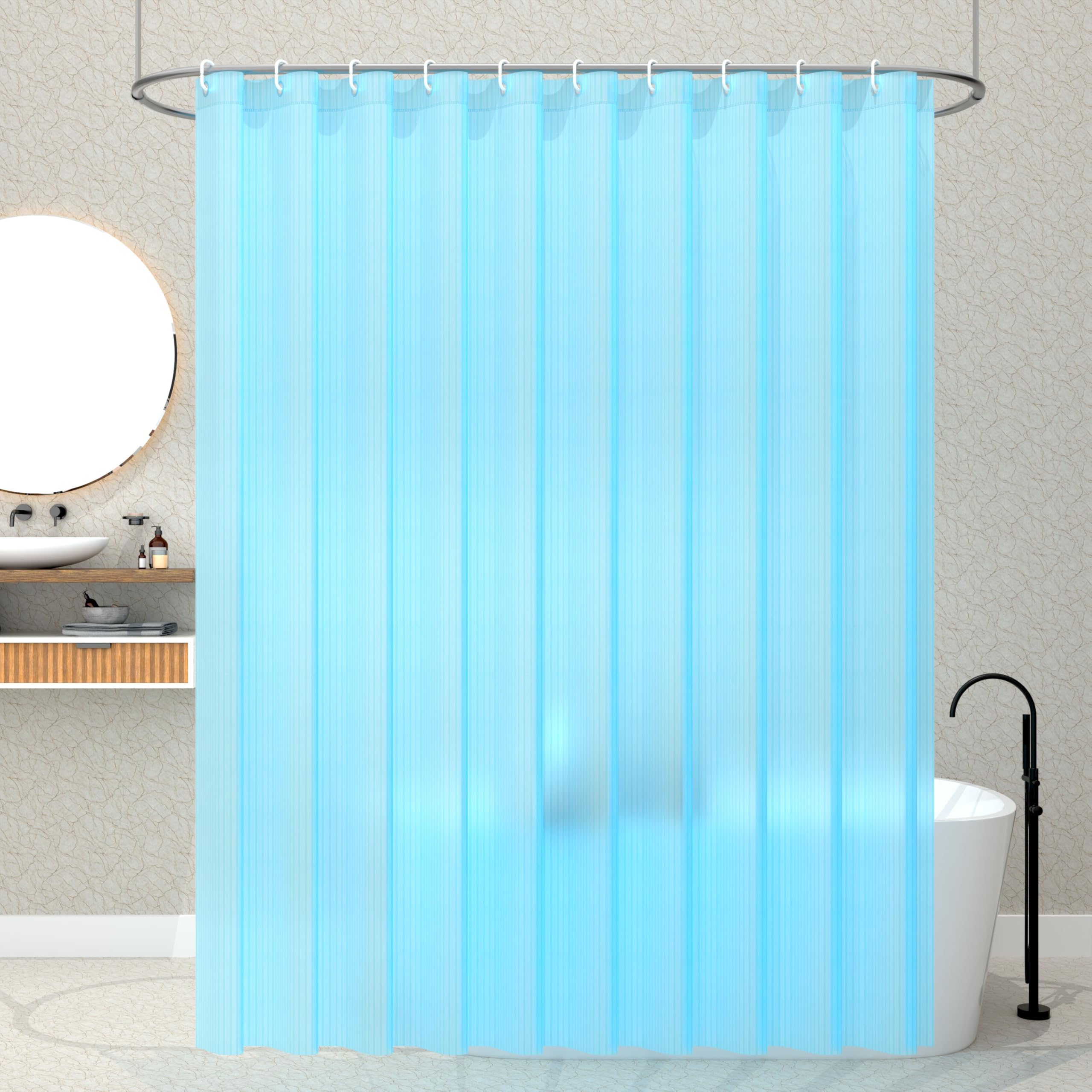Kuber Industries Heavy Duty PVC Shower Curtain Liner with Hooks| Blackout Waterproof PVC & 8 Hooks|Size 213 x 137 CM (Sky Blue)