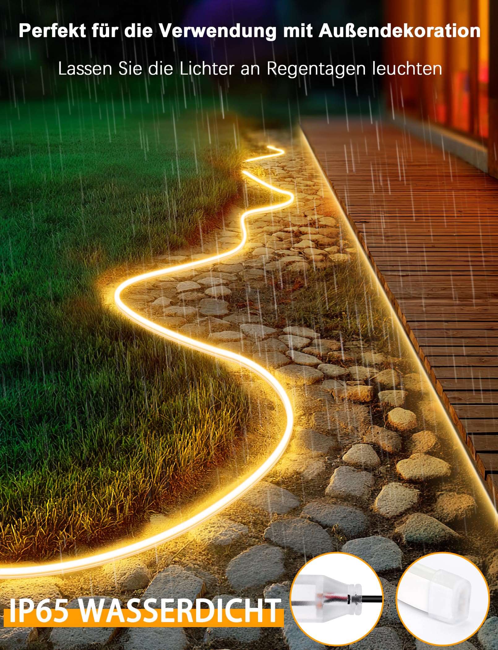 Lamomo LED Strip 20M, Warmweiss Superhell Neon LED Streifen, Wasserdicht 3000K LED Leiste, Silikon DIY Flexibel 24V Lichtleiste mit Netzteil für Innen Outdoor Heim Küche Deko