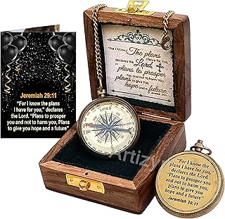 For I Know The Plans I Have For You Brass Magnetic Compass Engraved with Scripture Jeremiah 29:11, Directional Compass, Religious Gifts For Men, Easter Gifts For Teen Boys