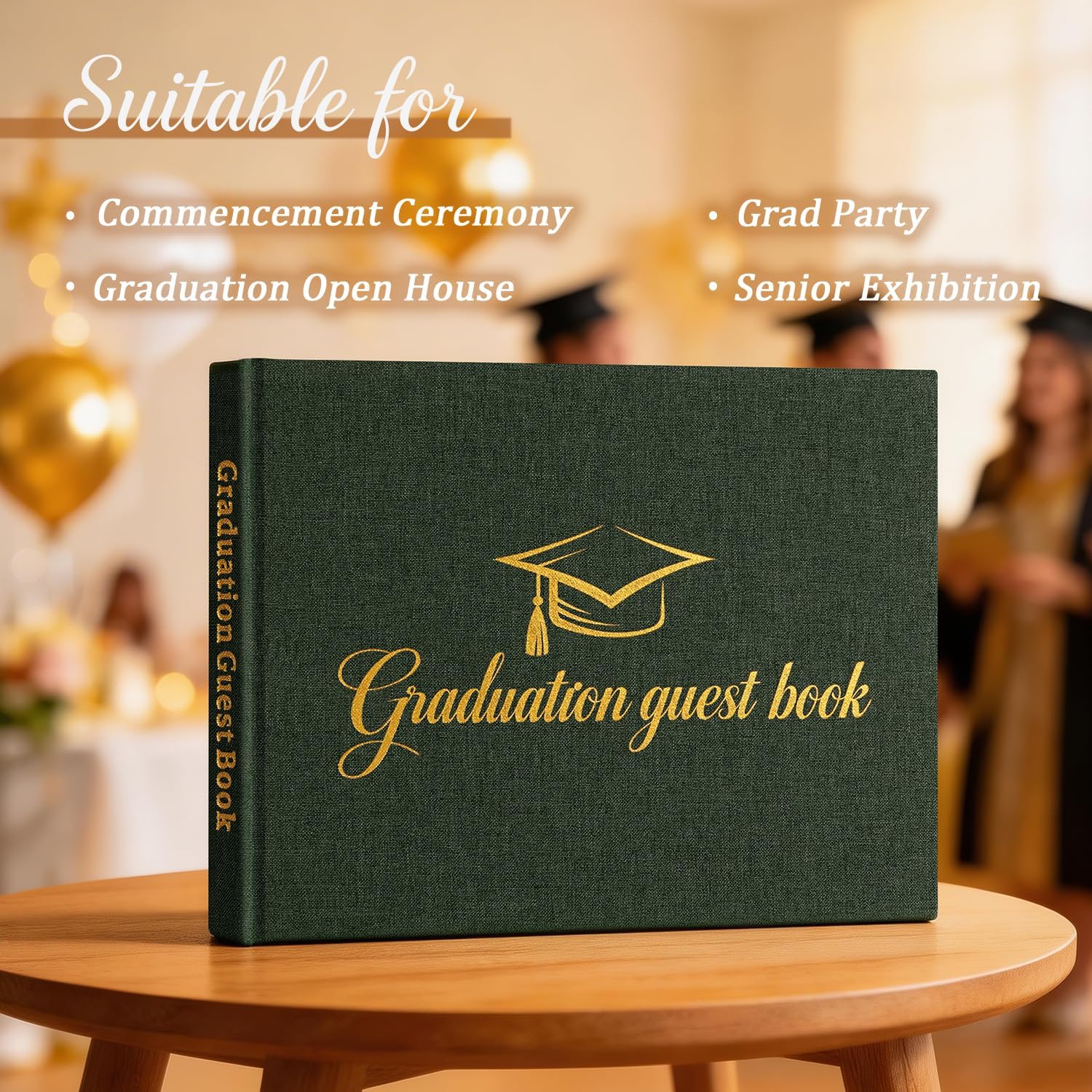 Artmag 2026 Graduation Guest Book Fabric Hardcover Signs Signature Graduation 100 Pages Guest Book Grad Memory Scrapbook for College Gifts (Dark Green)