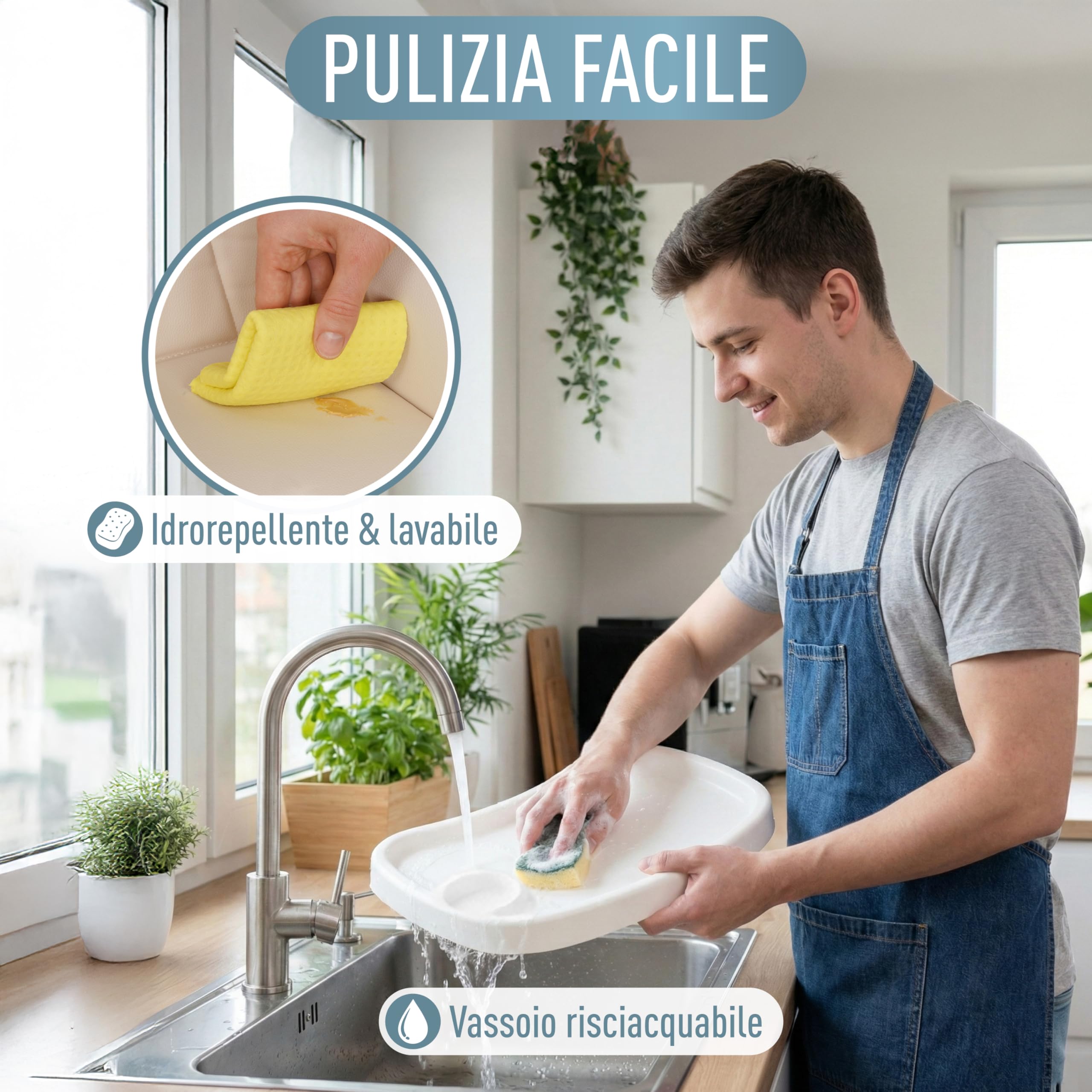 IB STYLE Seggiolone Pappa Leno - Seggiolone Pieghevole e Salvaspazio, Evolutivo con Vassoio e Poggiapiedi, Cintura a 5 Punti, Seduta Imbottita, Facile da Pulire, da 6 Mesi a 3 Anni (15 kg), Beige