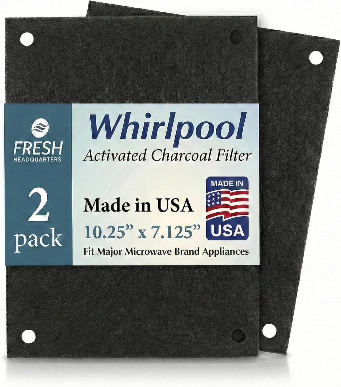 Activated Carbon Microwave Hood Filters - Charcoal Filters Compatible for Whirlpool Microwave Filter Replacement (WML55011HS & WML75011HZ, Low-Profile Models) - 10.25" x 7.125", 2-Pack - Made in USA