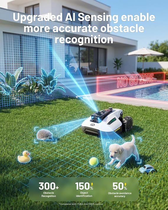 (2026 Upgrade) Mammotion YUKA mini 2 1000H Robotic Lawn Mower, for 0.25 Acre, 360 LiDAR + AI Vision, 45% Slope, DropMow, Smart Battery Management,Cutting Heights 2.0-3.5